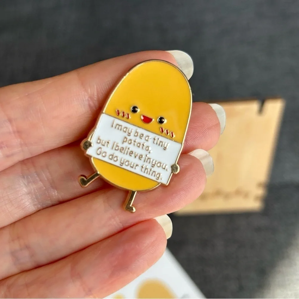 POSITIVE POTATO Brooch Pin + Affirmation Card Set, Yellow, Gold